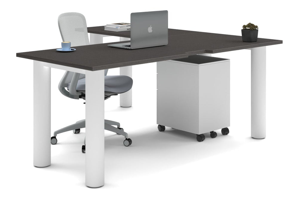Quadro Cylinder Leg - L Shaped Corner Office Desk  [1800L x 1800W with Cable Scallop]-white leg dark oak none
