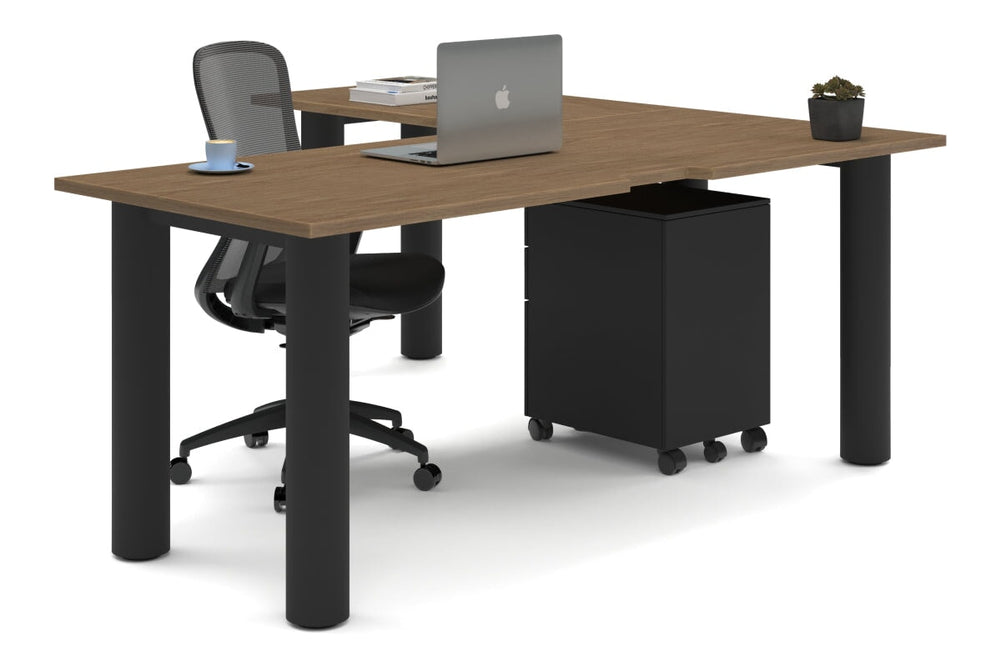 Quadro Cylinder Leg - L Shaped Corner Office Desk  [1800L x 1800W with Cable Scallop]-black leg salvage oak none