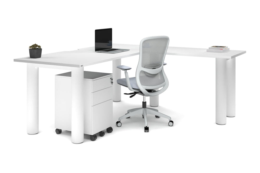 Quadro Cylinder Leg - L Shaped Corner Office Desk  [1800L x 1800W with Cable Scallop]-black leg dark oak metal modesty panel