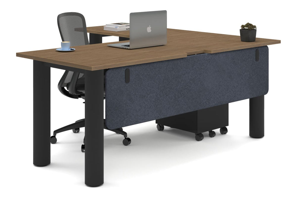 Quadro Cylinder Leg - L Shaped Corner Office Desk  [1800L x 1800W with Cable Scallop]-black leg salvage oak dark grey acoustic modesty panel (350H x 1600W)