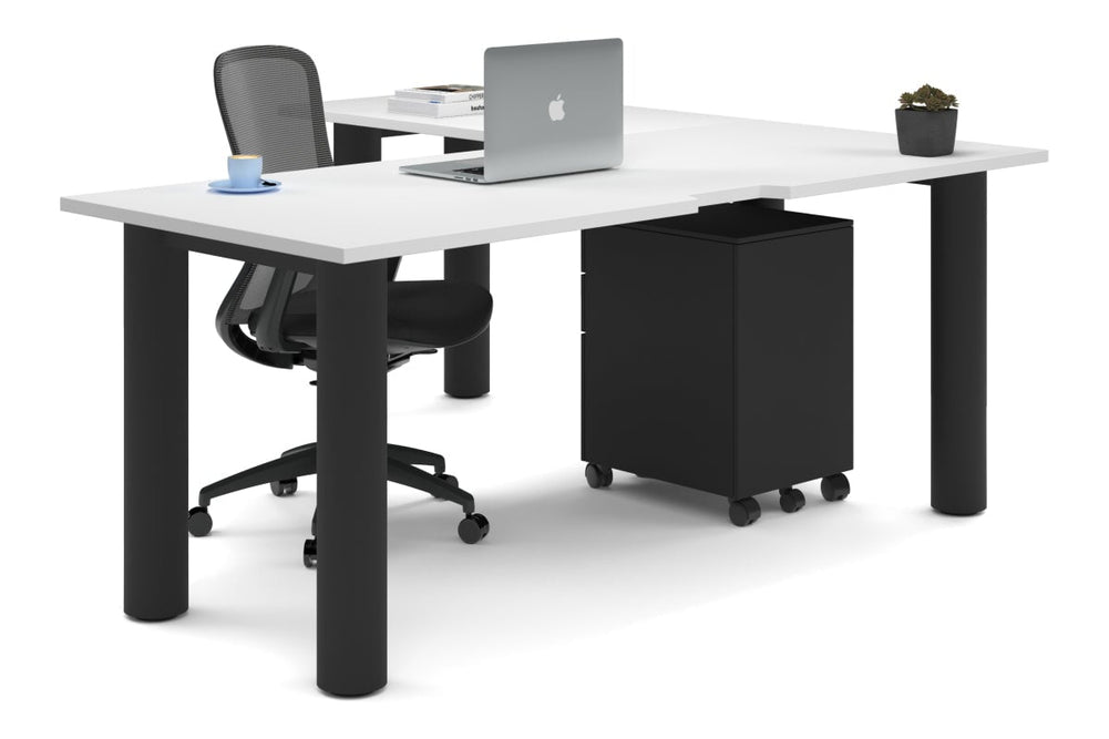 Quadro Cylinder Leg - L Shaped Corner Office Desk  [1800L x 1800W with Cable Scallop]-black leg white none