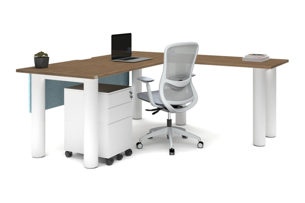 Quadro Cylinder Leg - L Shaped Corner Office Desk  [1800L x 1800W with Cable Scallop]-black leg dark oak metal modesty panel