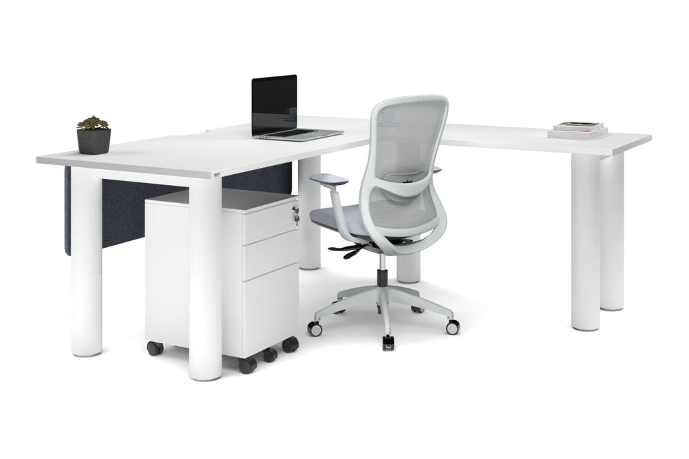 Quadro Cylinder Leg - L Shaped Corner Office Desk  [1800L x 1800W with Cable Scallop]-black leg dark oak metal modesty panel