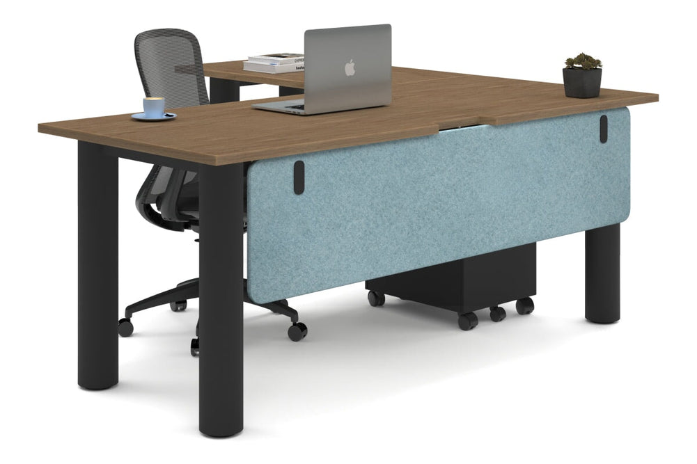Quadro Cylinder Leg - L Shaped Corner Office Desk  [1800L x 1800W with Cable Scallop]-black leg salvage oak blue acoustic modesty panel (350H x 1600W)
