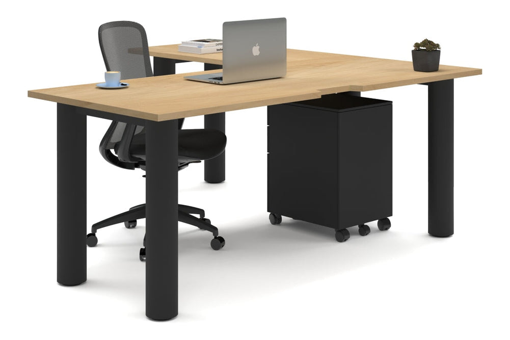 Quadro Cylinder Leg - L Shaped Corner Office Desk  [1800L x 1800W with Cable Scallop]-black leg maple none