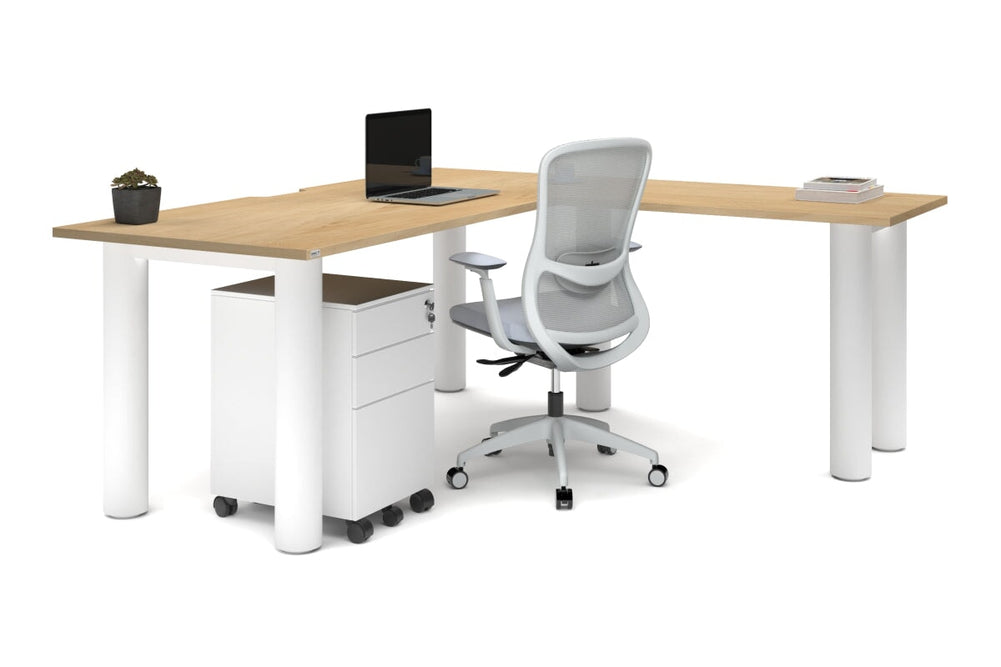 Quadro Cylinder Leg - L Shaped Corner Office Desk  [1800L x 1800W with Cable Scallop]-black leg dark oak metal modesty panel