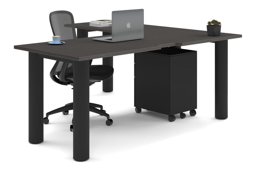 Quadro Cylinder Leg - L Shaped Corner Office Desk  [1800L x 1800W with Cable Scallop]-black leg dark oak none