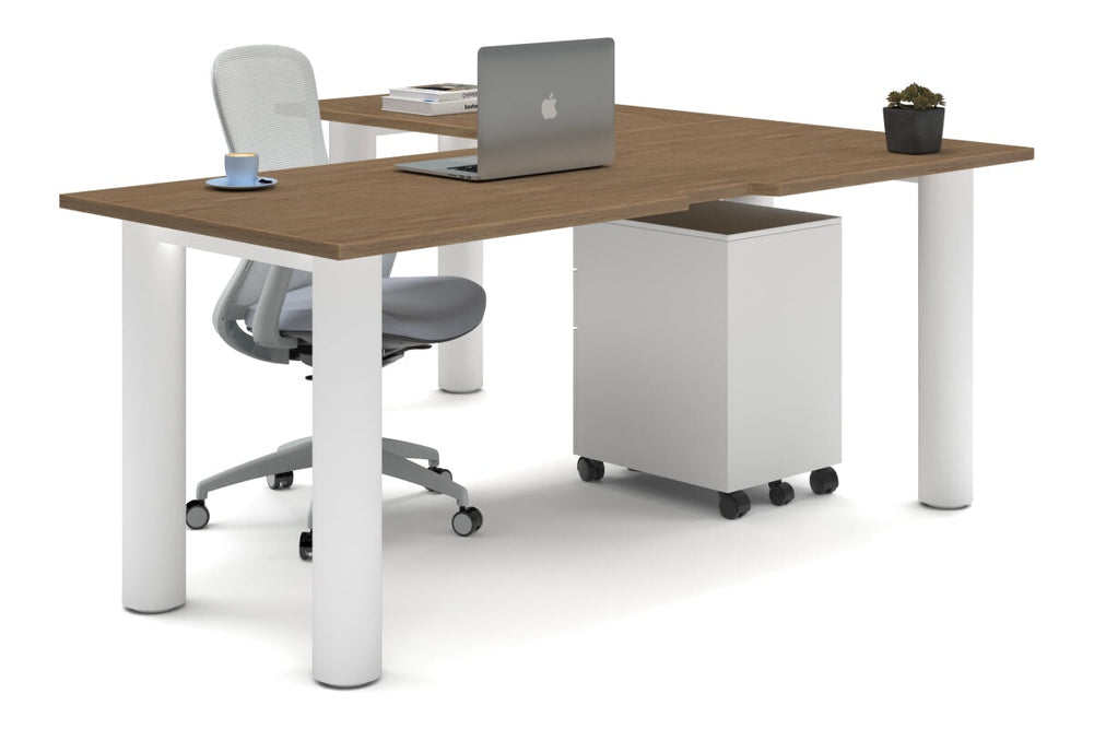 Quadro Cylinder Leg - L Shaped Corner Office Desk  [1800L x 1800W with Cable Scallop]-white leg salvage oak none