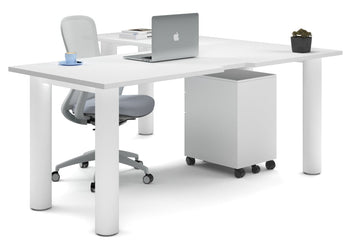 Quadro Cylinder Leg - L Shaped Corner Office Desk [1800L x 1800W with Cable Scallop] Jasonl white leg white none