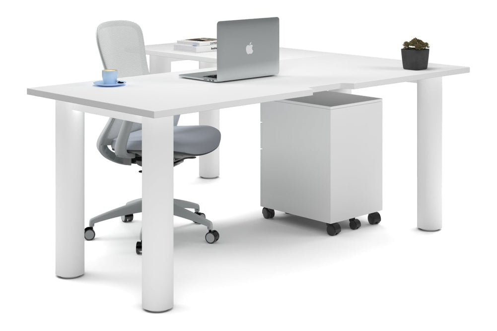 Quadro Cylinder Leg - L Shaped Corner Office Desk  [1800L x 1800W with Cable Scallop]-white leg white none