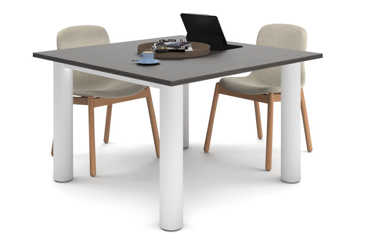 Quadro Cylinder Leg Modern Boardroom Rectangle Table [1200L x 1200W] Jasonl white leg dark oak 