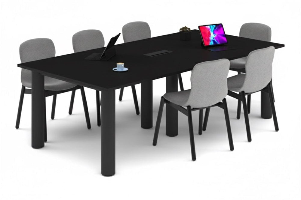 Quadro Cylinder Leg Modern Boardroom Rectangle Table [2400L x 1200W]-black leg black power box