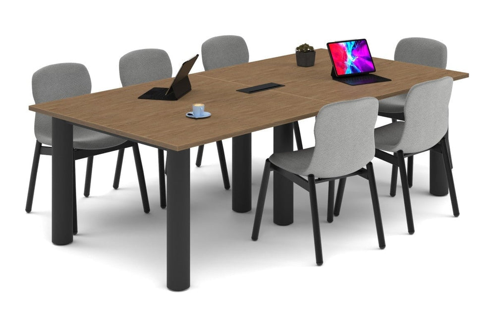 Quadro Cylinder Leg Modern Boardroom Rectangle Table [2400L x 1200W]-black leg salvage oak power box