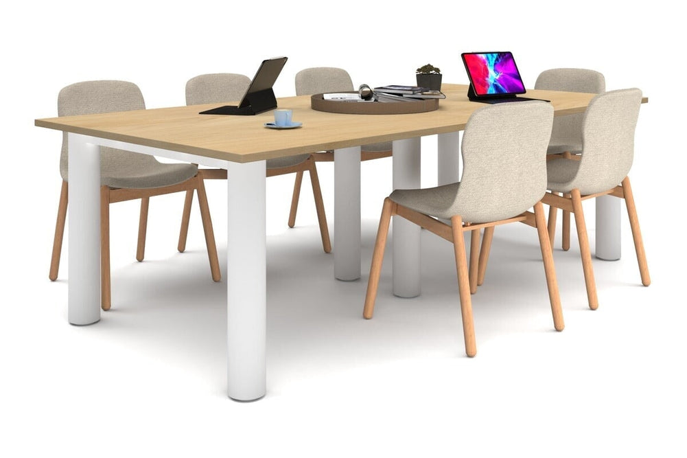 Quadro Cylinder Leg Modern Boardroom Rectangle Table [2400L x 1200W]-white leg maple none