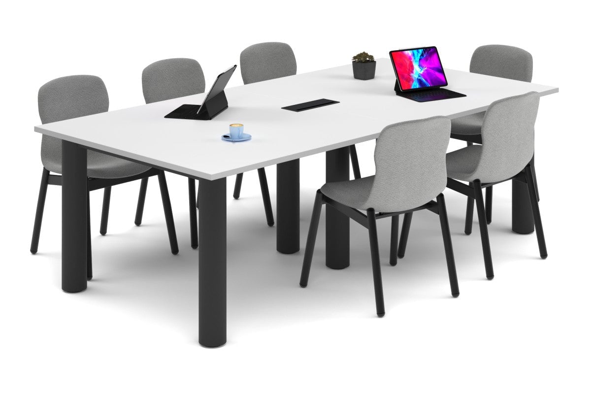 Quadro Cylinder Leg Modern Boardroom Rectangle Table [2400L x 1200W]-black leg white power box