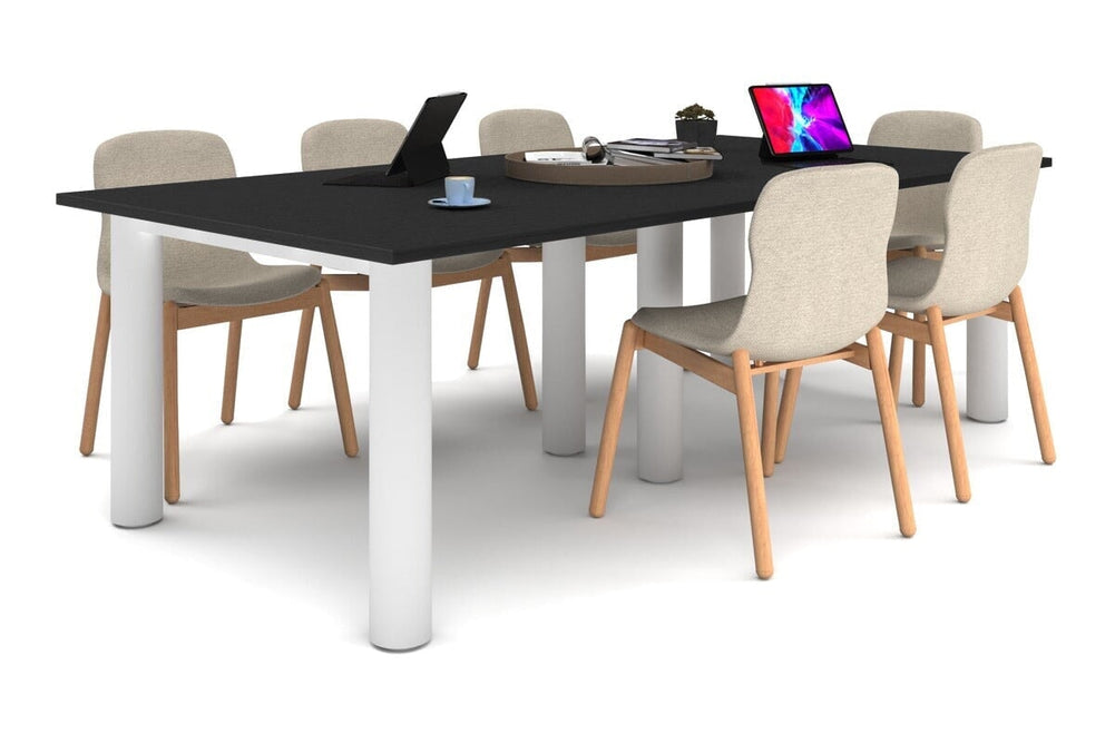 Quadro Cylinder Leg Modern Boardroom Rectangle Table [2400L x 1200W]-white leg black none