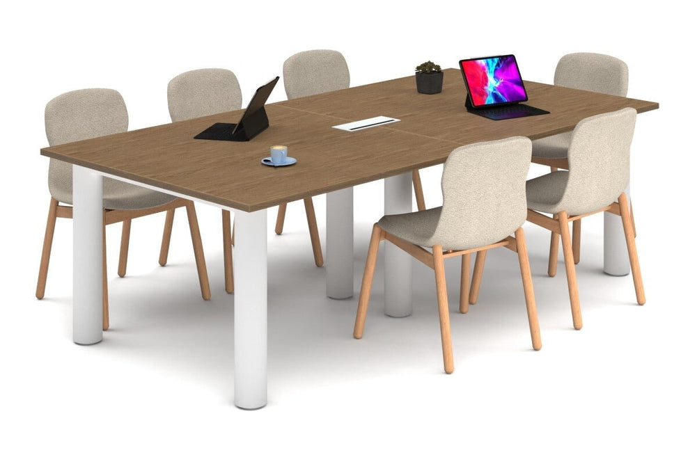 Quadro Cylinder Leg Modern Boardroom Rectangle Table [2400L x 1200W]-white leg salvage oak power box