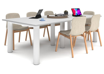 Quadro Cylinder Leg Modern Boardroom Rectangle Table [2400L x 1200W] Jasonl white leg white none