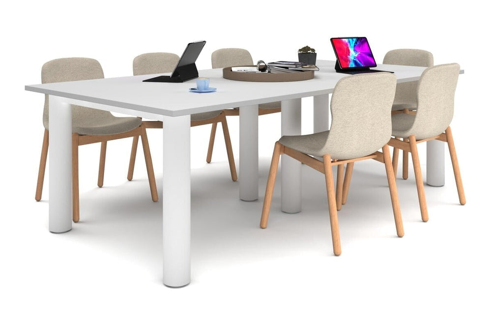 Quadro Cylinder Leg Modern Boardroom Rectangle Table [2400L x 1200W]-white leg white none