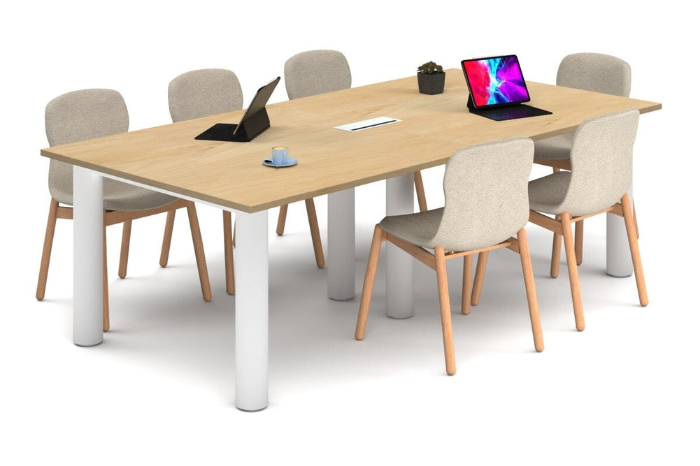 Quadro Cylinder Leg Modern Boardroom Rectangle Table [2400L x 1200W]-white leg maple power box