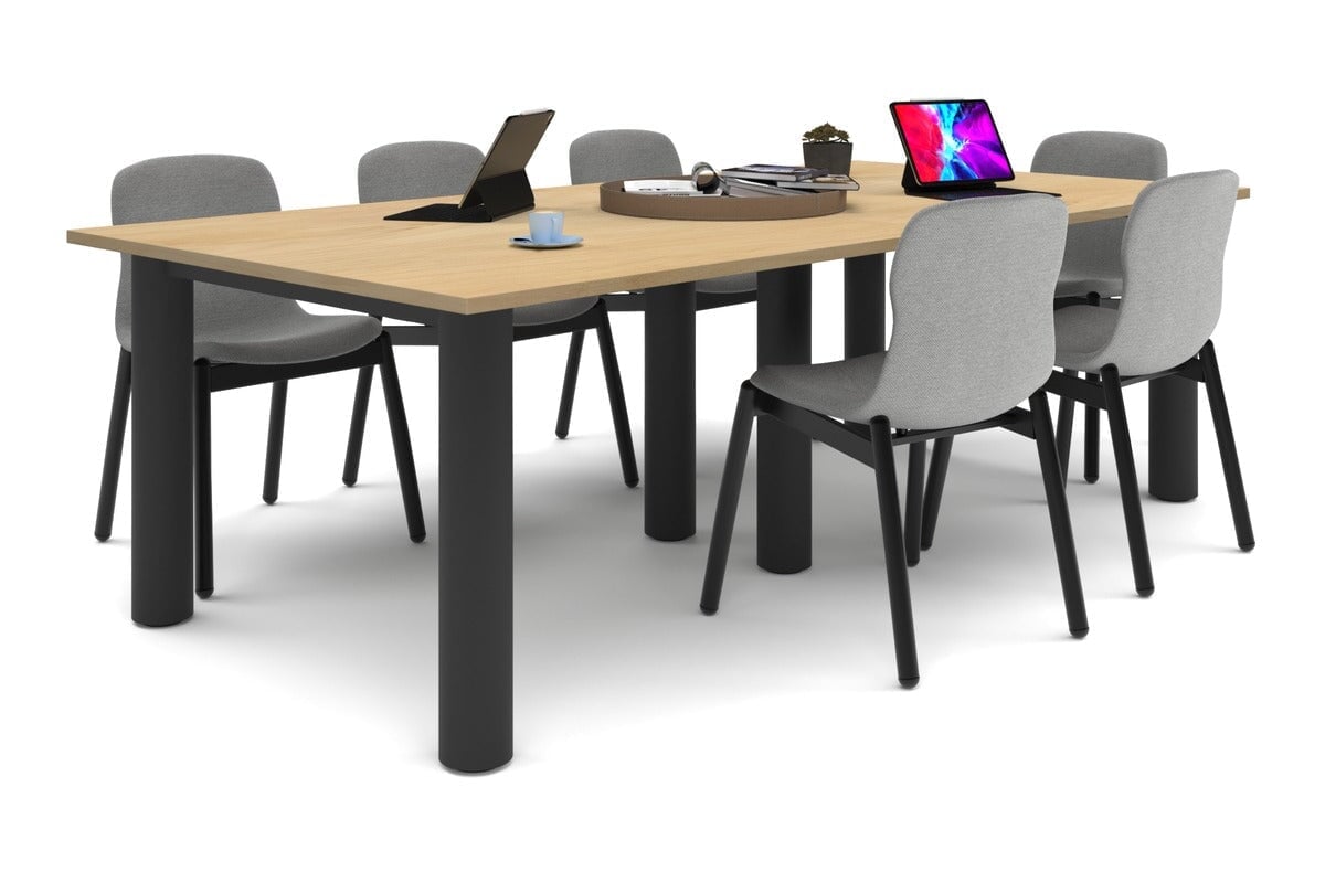 Quadro Cylinder Leg Modern Boardroom Rectangle Table [2400L x 1200W]-black leg maple none