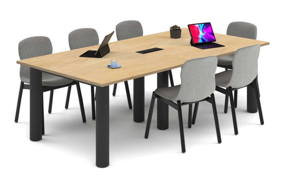Quadro Cylinder Leg Modern Boardroom Rectangle Table [2400L x 1200W]-black leg maple power box