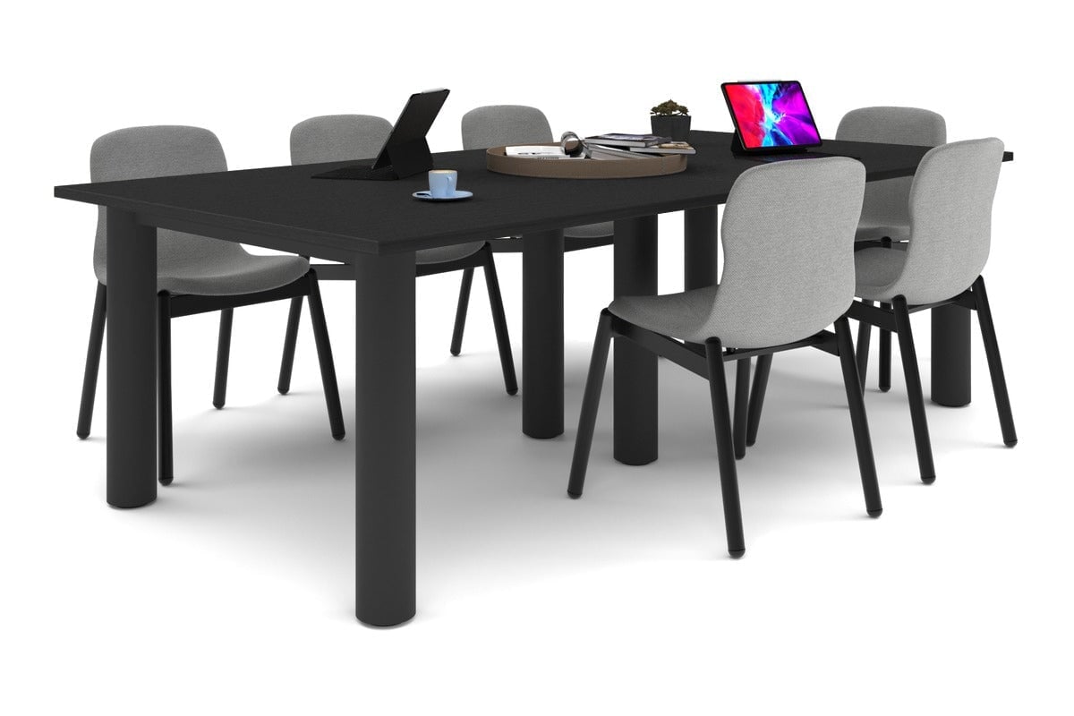 Quadro Cylinder Leg Modern Boardroom Rectangle Table [2400L x 1200W]-black leg black none