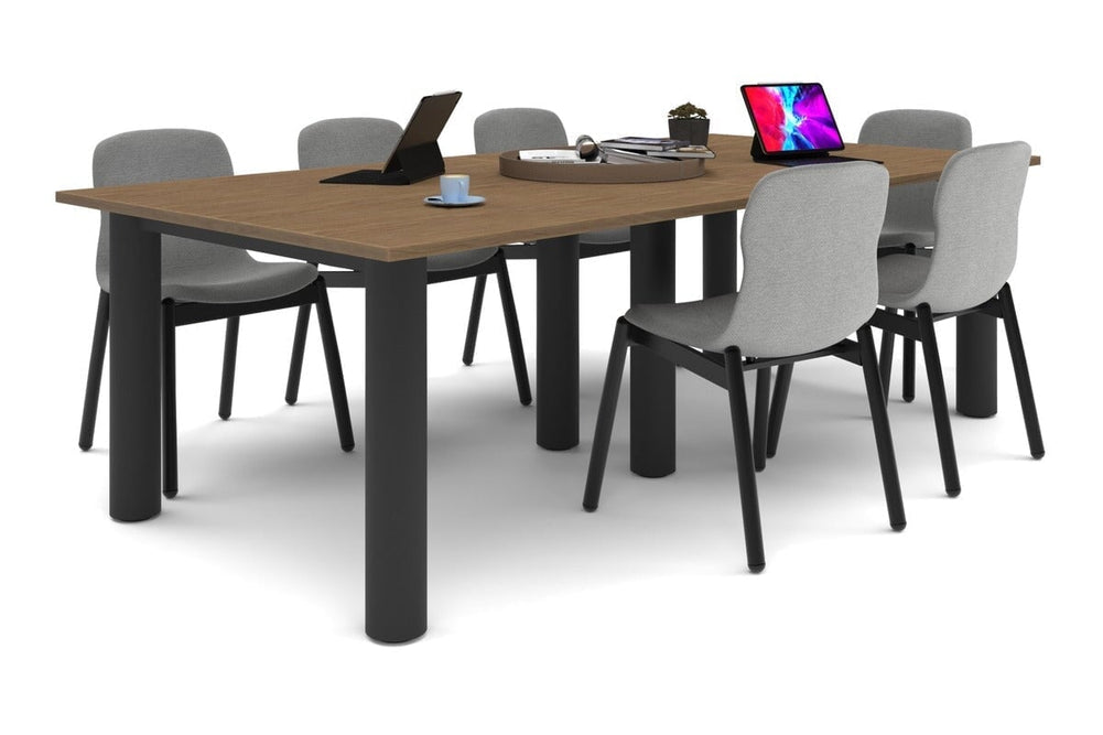 Quadro Cylinder Leg Modern Boardroom Rectangle Table [2400L x 1200W]-black leg salvage oak none