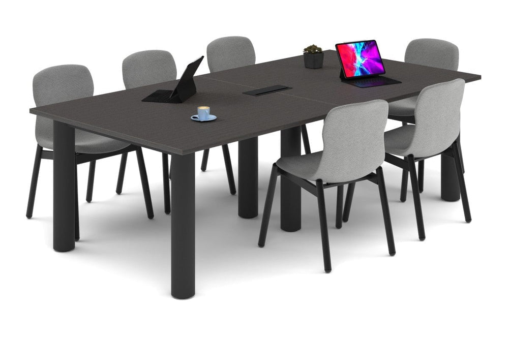 Quadro Cylinder Leg Modern Boardroom Rectangle Table [2400L x 1200W]-black leg dark oak power box