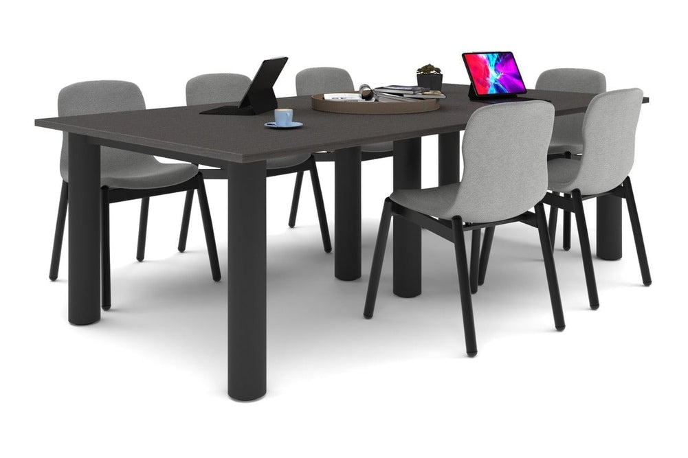 Quadro Cylinder Leg Modern Boardroom Rectangle Table [2400L x 1200W]-black leg dark oak none
