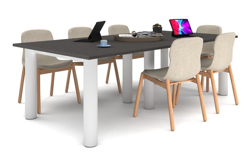 Quadro Cylinder Leg Modern Boardroom Rectangle Table [2400L x 1200W]-white leg dark oak none