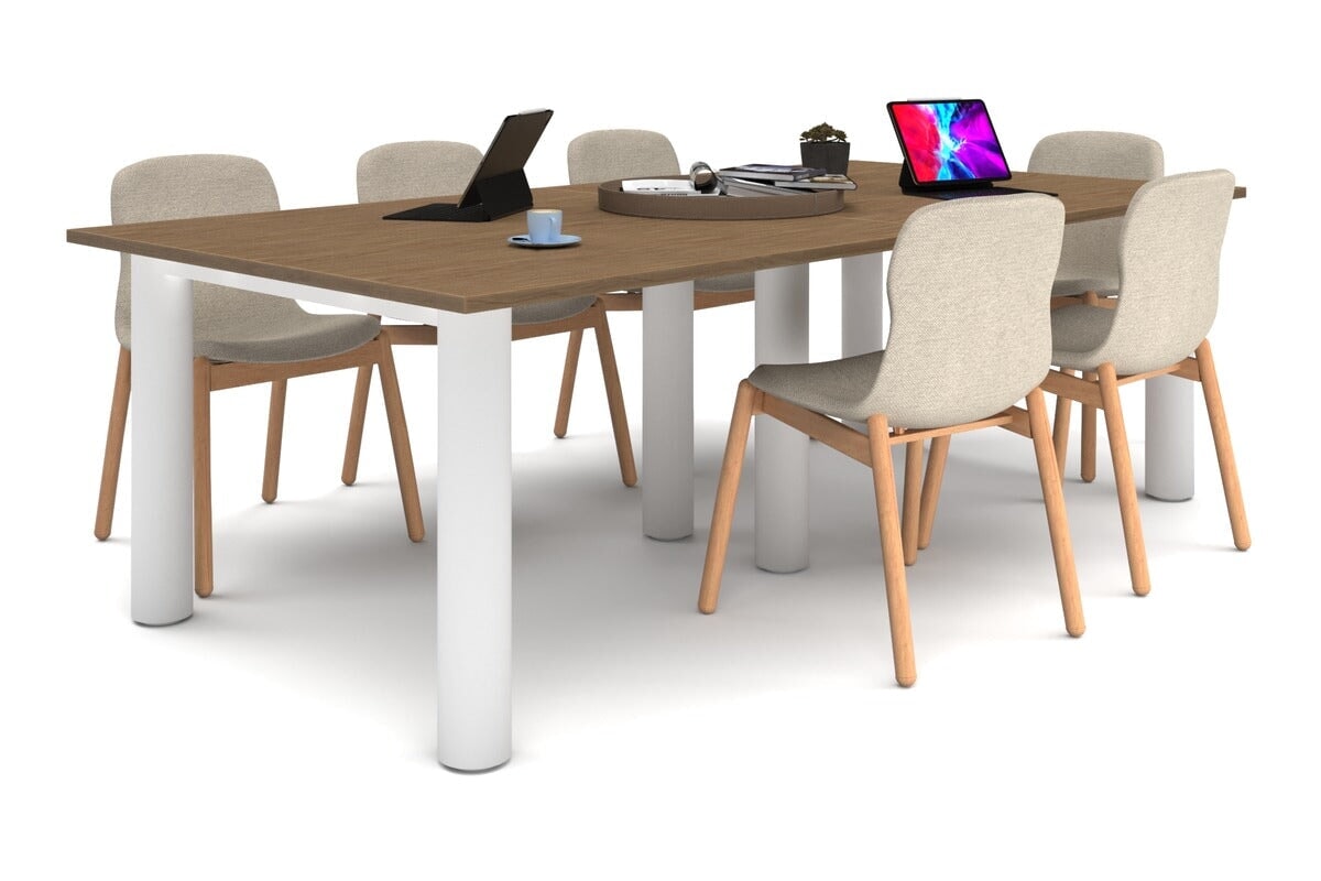 Quadro Cylinder Leg Modern Boardroom Rectangle Table [2400L x 1200W]-white leg salvage oak none