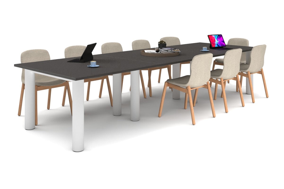 Quadro Cylinder Leg Modern Boardroom Rectangle Table [3600L x 1200W] Jasonl white leg dark oak 