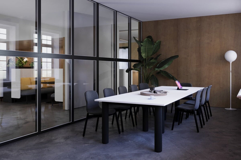 Quadro Cylinder Leg Modern Boardroom Rectangle Table [3600L x 1200W]-black leg black 