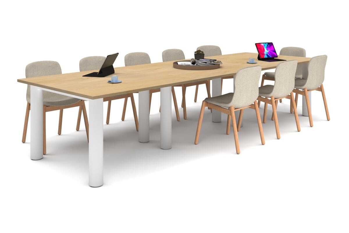 Quadro Cylinder Leg Modern Boardroom Rectangle Table [3600L x 1200W] Jasonl white leg maple 