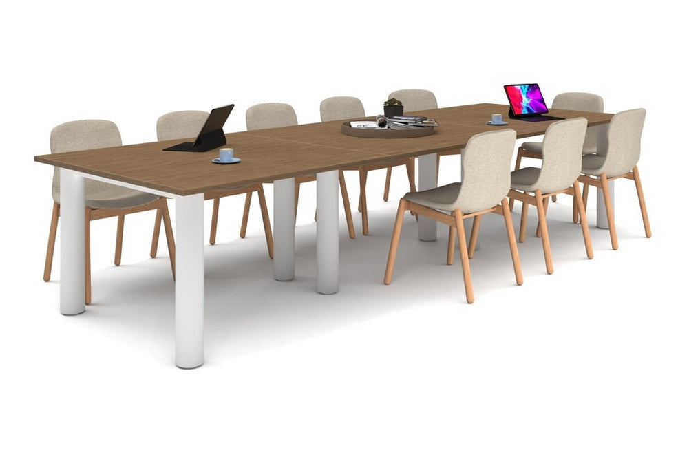 Quadro Cylinder Leg Modern Boardroom Rectangle Table [3600L x 1200W]-white leg salvage oak 