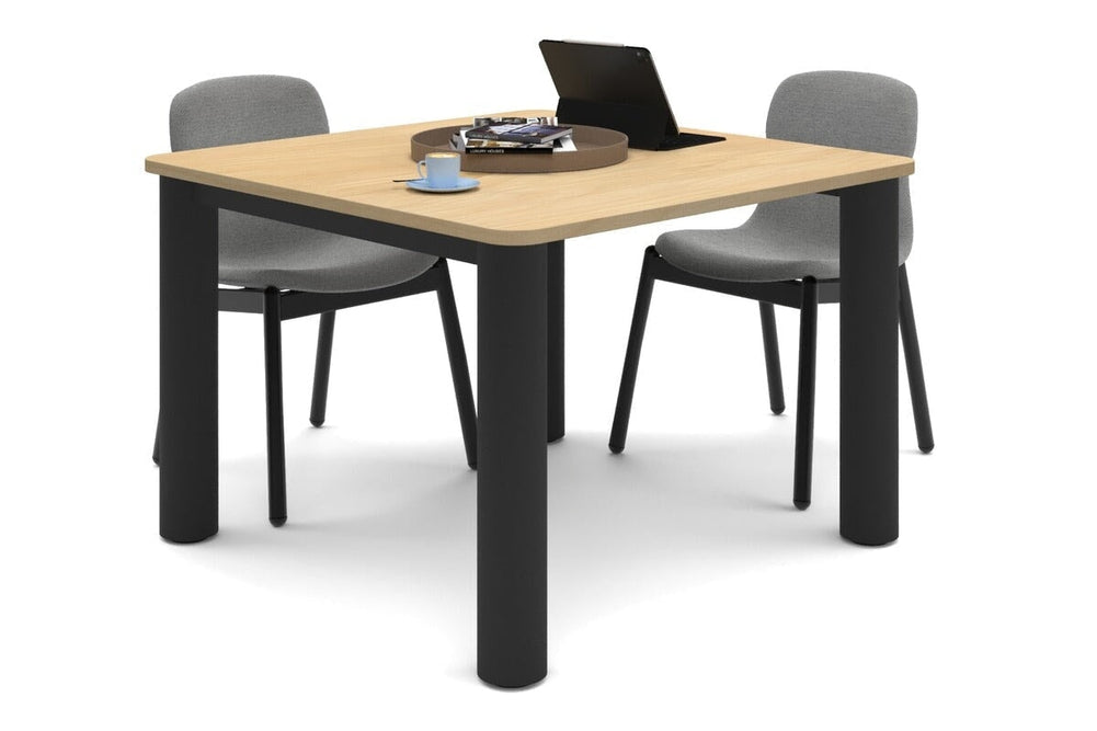 Quadro Cylinder Leg Modern Boardroom Rectangle Table - Rounded Corners [1100L x 1100W with Rounded Corners]-black leg maple 