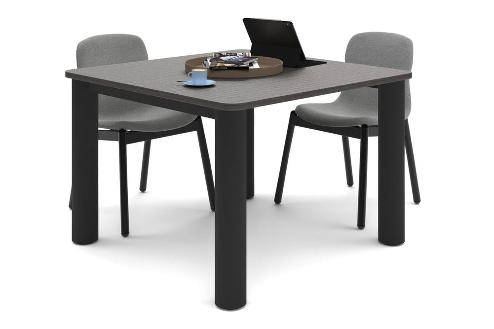 Quadro Cylinder Leg Modern Boardroom Rectangle Table - Rounded Corners [1100L x 1100W with Rounded Corners]-black leg dark oak 
