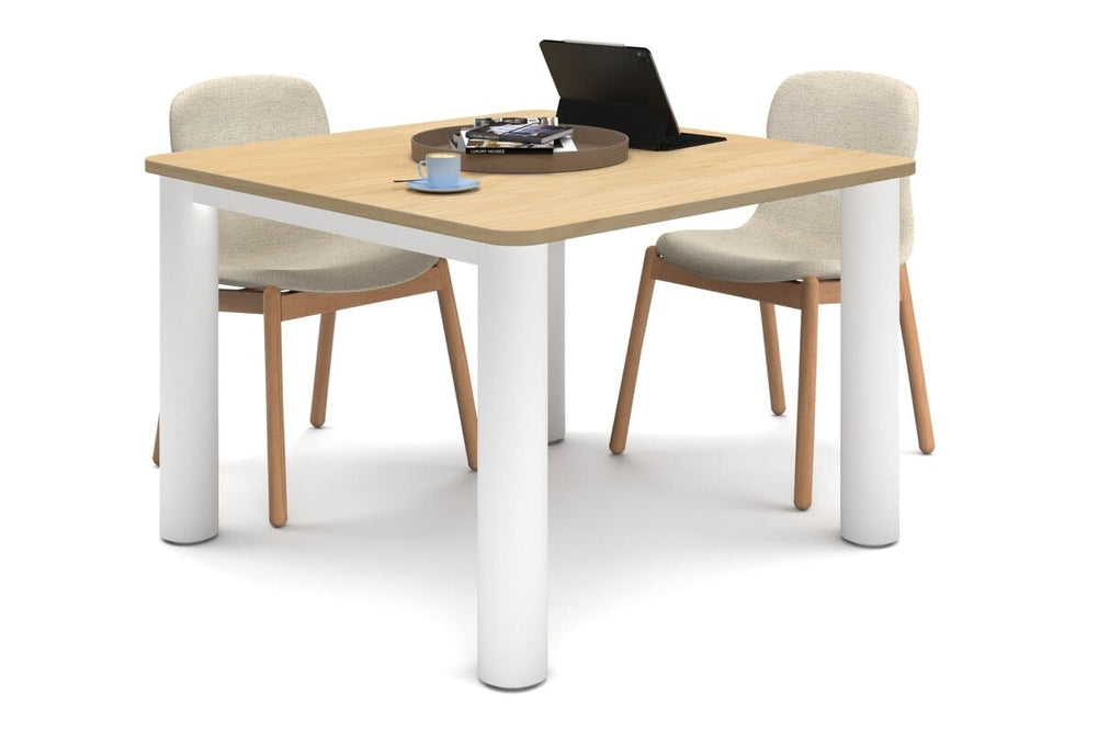 Quadro Cylinder Leg Modern Boardroom Rectangle Table - Rounded Corners [1100L x 1100W with Rounded Corners]-white leg maple 
