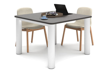 Quadro Cylinder Leg Modern Boardroom Rectangle Table - Rounded Corners [1100L x 1100W with Rounded Corners] Jasonl white leg dark oak 