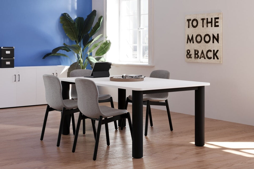 Quadro Cylinder Leg Modern Boardroom Rectangle Table - Rounded Corners [1800L x 1100W with Rounded Corners]-black leg maple 