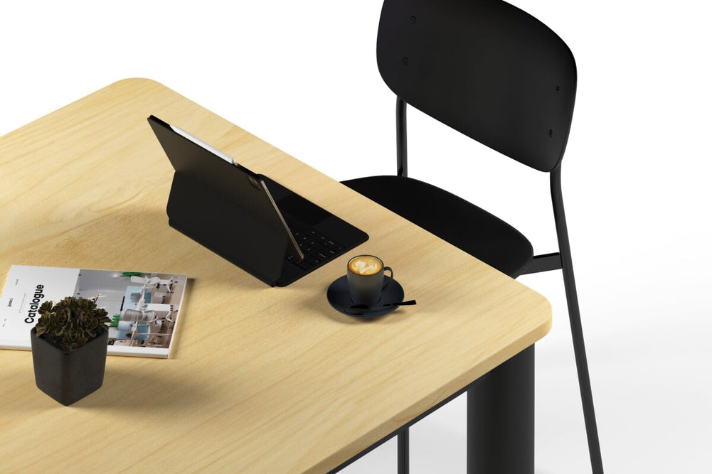 Quadro Cylinder Leg Modern Boardroom Rectangle Table - Rounded Corners [1800L x 1100W with Rounded Corners]-black leg maple 