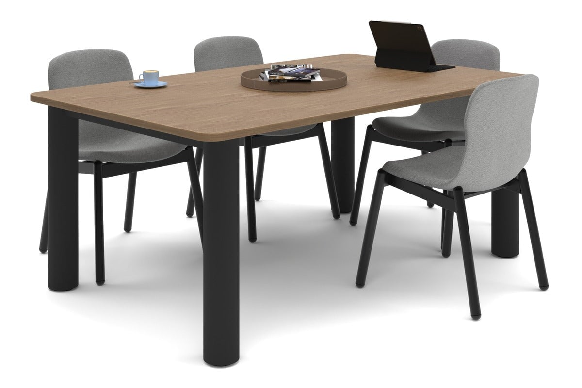 Quadro Cylinder Leg Modern Boardroom Rectangle Table - Rounded Corners [1800L x 1100W with Rounded Corners] Jasonl black leg salvage oak 