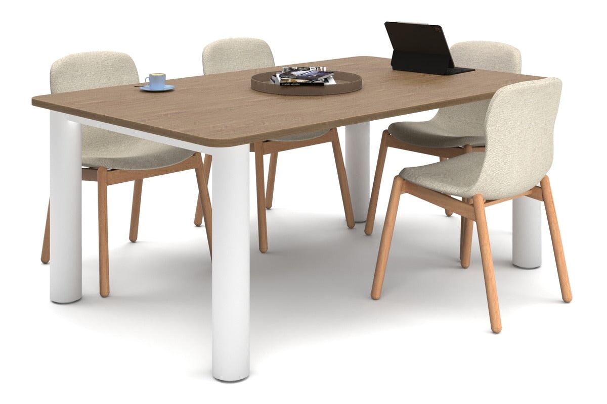 Quadro Cylinder Leg Modern Boardroom Rectangle Table - Rounded Corners [1800L x 1100W with Rounded Corners] Jasonl white leg salvage oak 