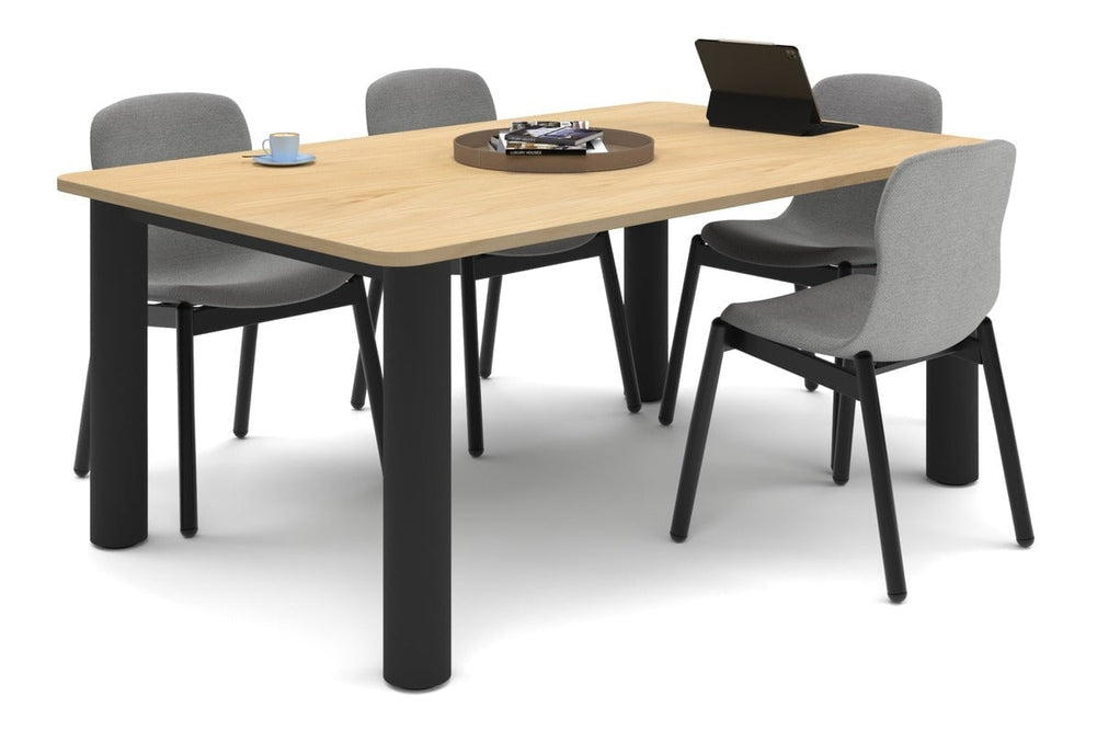 Quadro Cylinder Leg Modern Boardroom Rectangle Table - Rounded Corners [1800L x 1100W with Rounded Corners]-black leg maple 