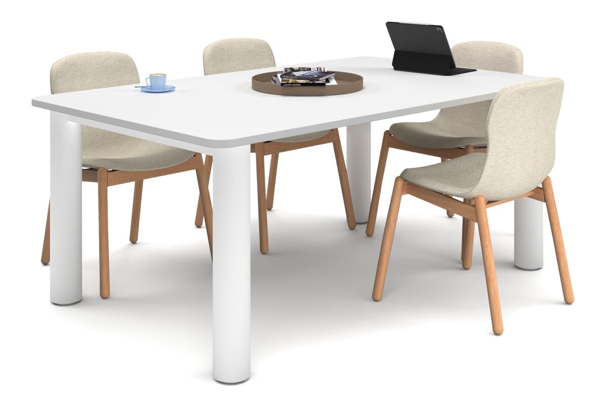 Quadro Cylinder Leg Modern Boardroom Rectangle Table - Rounded Corners [1800L x 1100W with Rounded Corners] Jasonl white leg white 