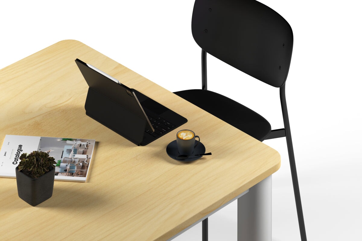Quadro Cylinder Leg Modern Boardroom Rectangle Table - Rounded Corners [1800L x 1100W with Rounded Corners]-black leg dark oak 