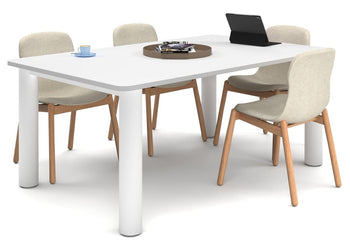 Quadro Cylinder Leg Modern Boardroom Rectangle Table - Rounded Corners [1800L x 1100W with Rounded Corners] Jasonl white leg white 