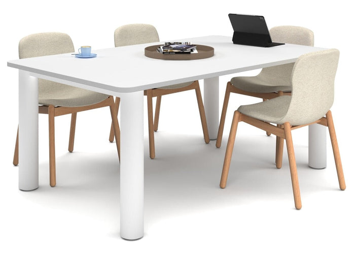 Quadro Cylinder Leg Modern Boardroom Rectangle Table - Rounded Corners [1800L x 1100W with Rounded Corners] Jasonl white leg white 
