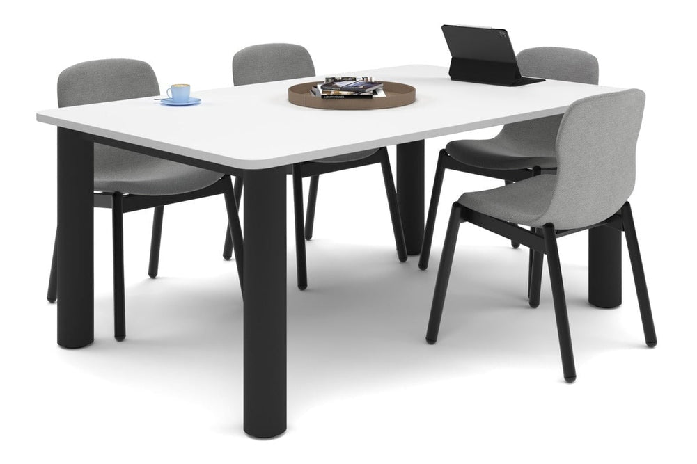 Quadro Cylinder Leg Modern Boardroom Rectangle Table - Rounded Corners [1800L x 1100W with Rounded Corners]-black leg white 